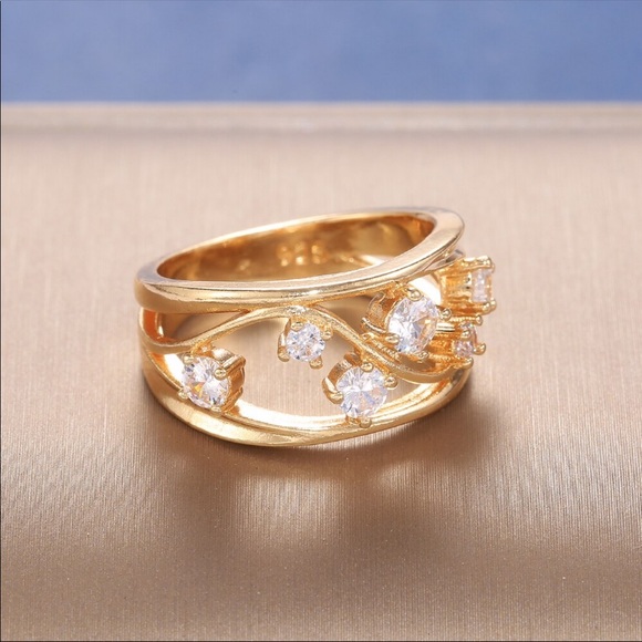 New Women’s Yellow Gold Plated Diamond Ring - Picture 8 of 8